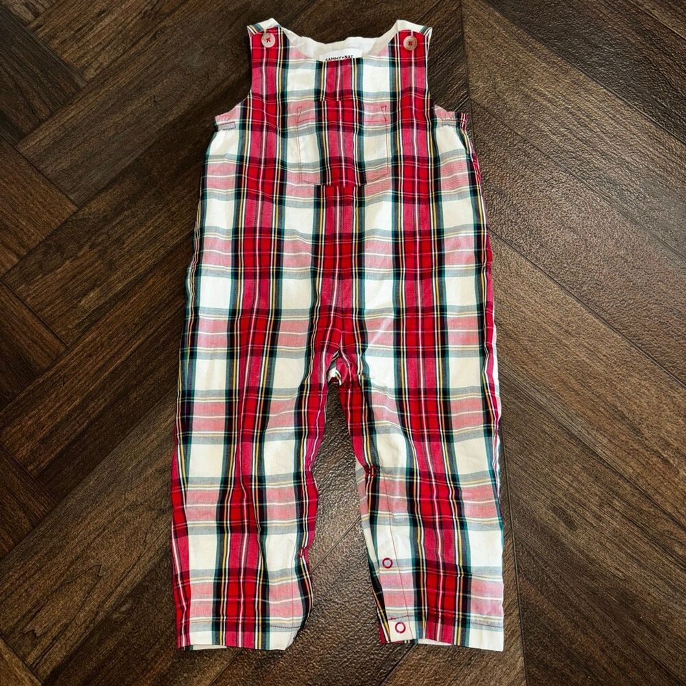 Sammy + Nat Red White Plaid Coveralls Overalls Romper Unisex Baby 12-18 Months